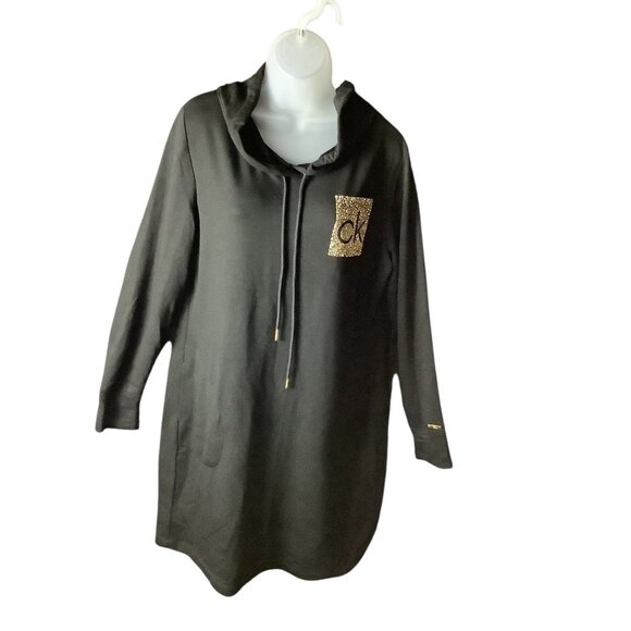 Calvin Klein Side Logo Hoodie Black Dress Womens Size L Long Sleeve - Picture 14 of 16